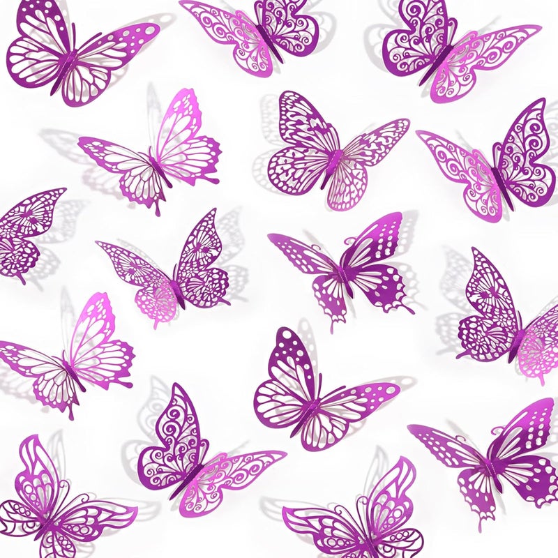 Rindion 84PCS 3D Butterfly Decorations, 3 Sizes 7 Styles Butterfly Wall Decor Purple Butterflies Decorations for Cake, Butterflies Party, Birthday, Wall - Image 1